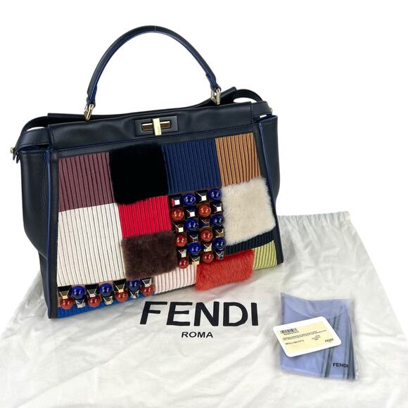 Fendi Studded Patchwork Peekaboo Handbag - Picture 3 of 9